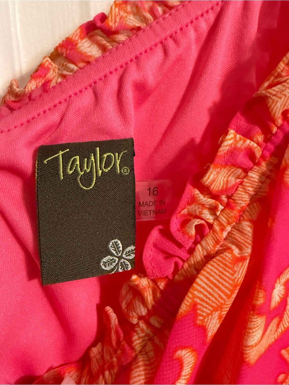 Taylor Hot Pink Top with Orange Floral Ruffle Detail